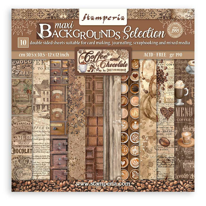 Stamperia Coffee & Chocolate 12" x 12" Maxi Backgrounds Selection Paper Pad