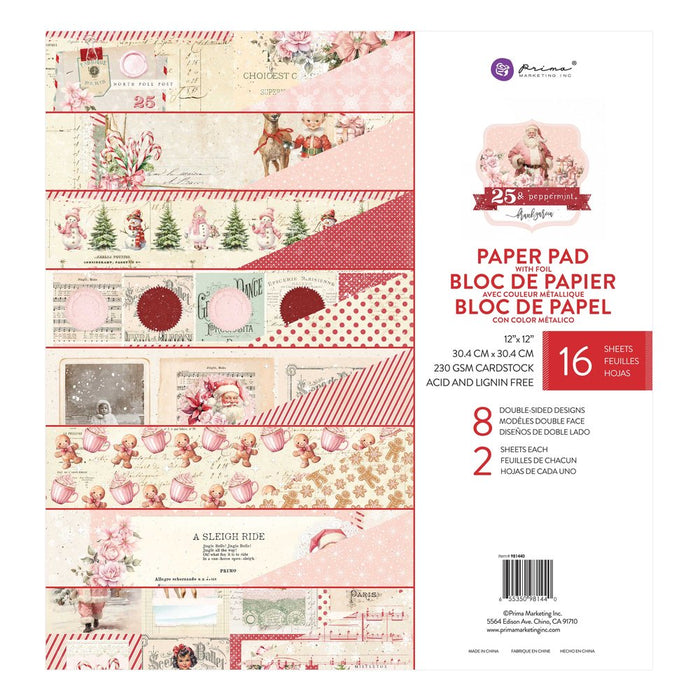 Prima Marketing 25 & Peppermint  12" x 12" Paper Set