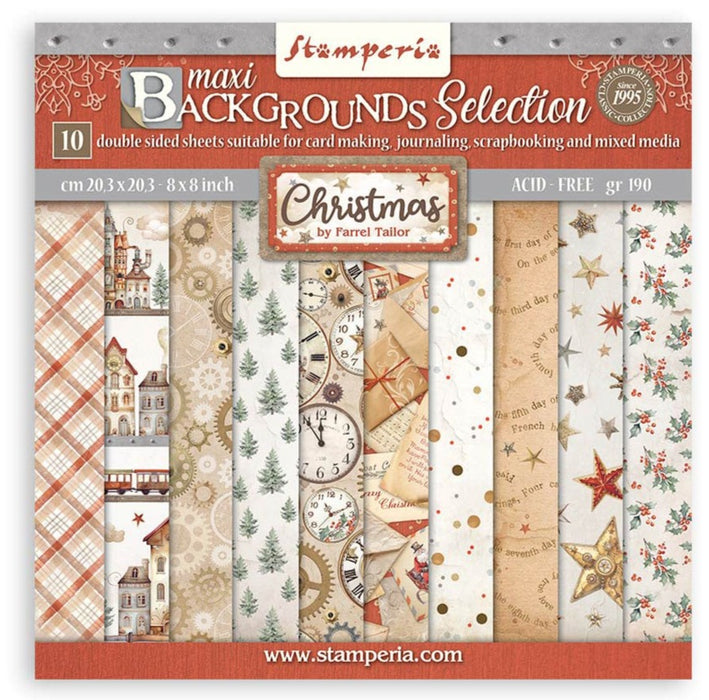 Stamperia Gear Up Christmas 8" x 8" Backgrounds Paper Pad