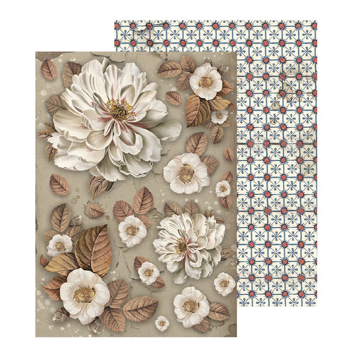 Stamperia Rice Paper A4 - Vintage Library Flowers and Letters