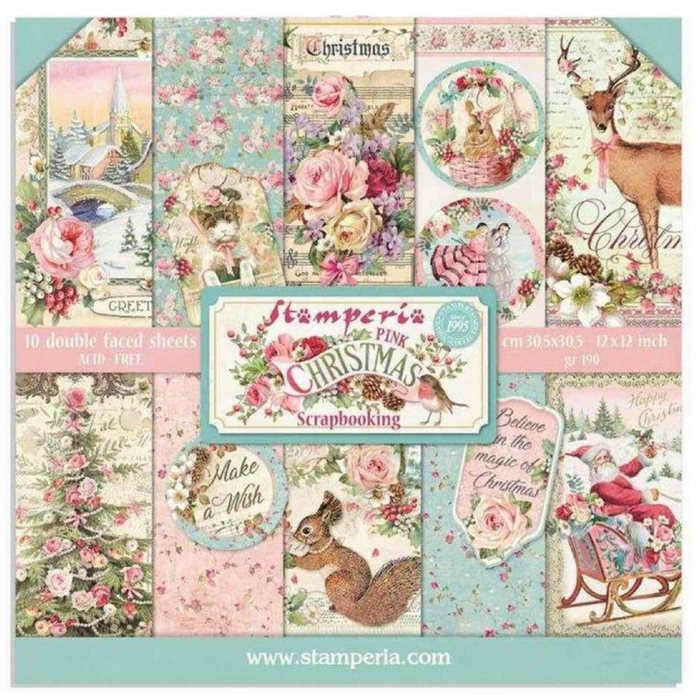 Stamperia Pink Christmas 12" x 12" Scrapbooking Paper Pad