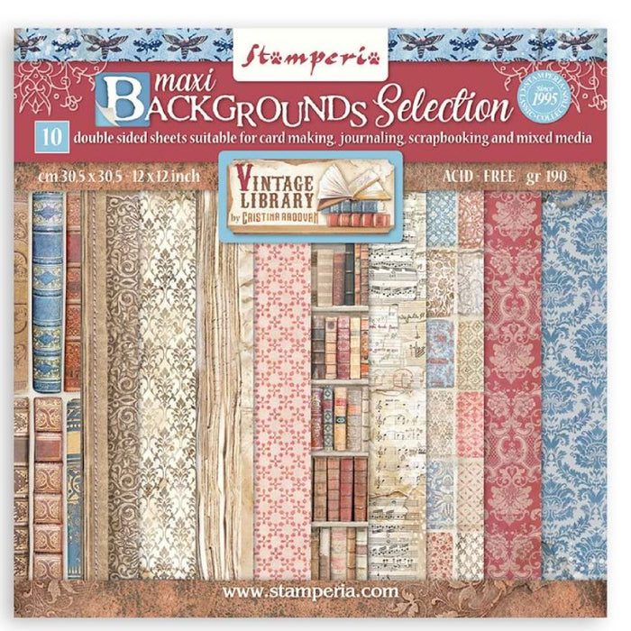 Stamperia Vintage Library 12" x 12" Maxi Backgrounds Selection Paper Pad