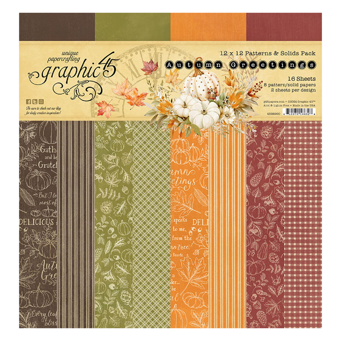 Graphic 45 Autumn Greetings Patterns & Solids Pack 12" x 12" Collection Pack