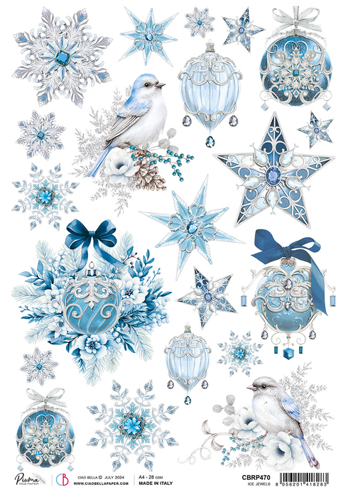 Ciao Bella Elegance Of Blue A4 Rice Paper (Ice Jewels)