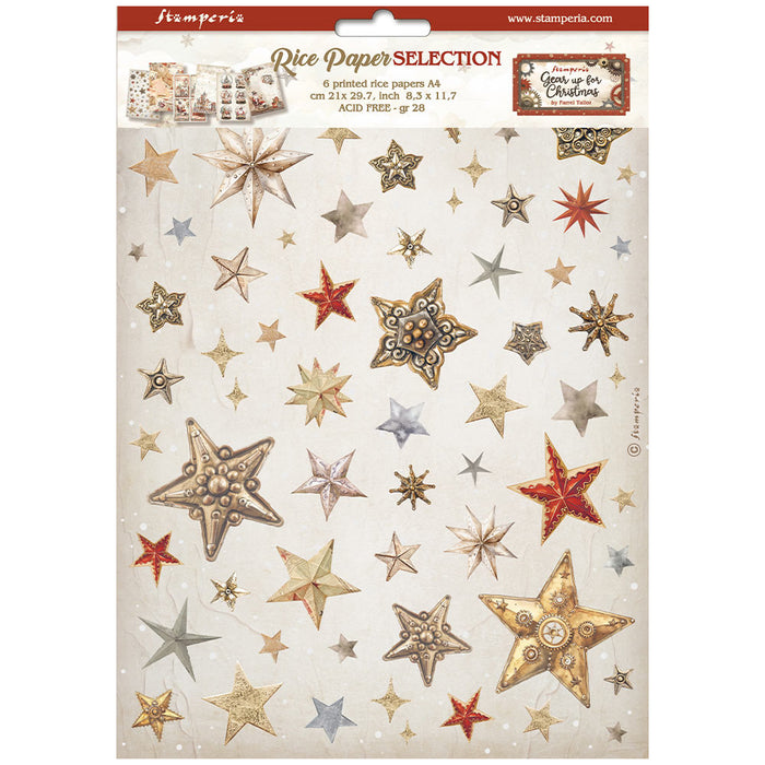 Stamperia Gear Up Christmas A4 Rice Paper Pack