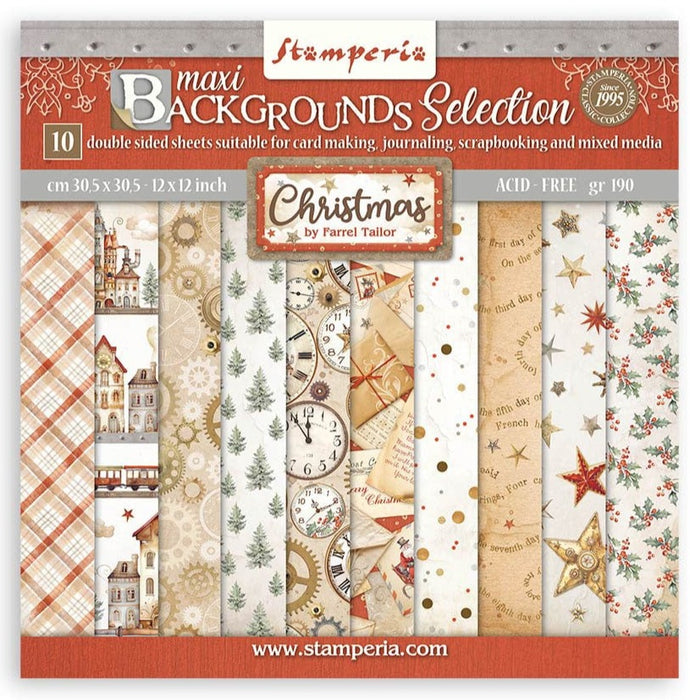 Stamperia Gear Up Christmas 12" x 12"Maxi Backgrounds Selection Paper Pad