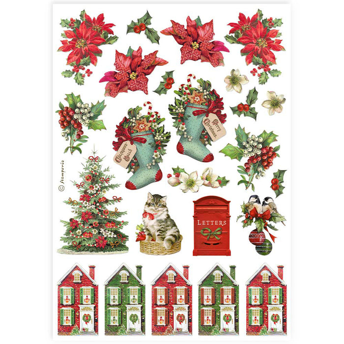 Stamperia Classic Christmas A4 Rice Paper (Houses)