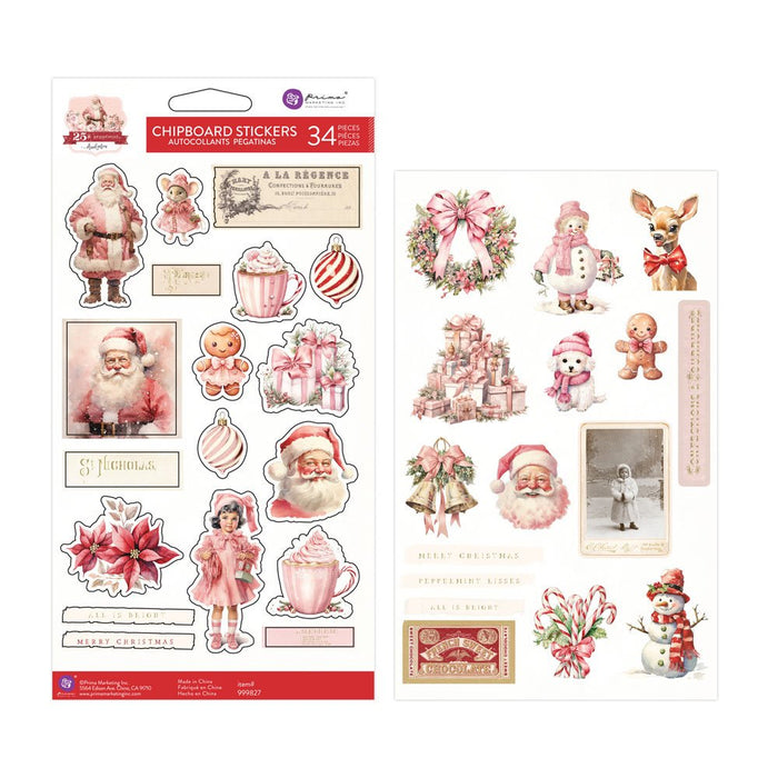 Prima Marketing 25 & Peppermint Decorative Chipboard Stickers