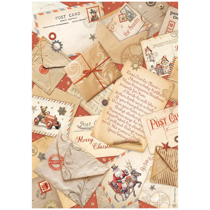 Stamperia Gear Up Christmas A4 Rice Paper (Post cards)