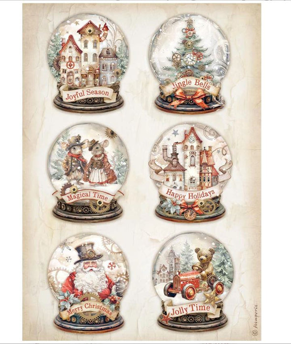 Stamperia Gear Up Christmas A4 Rice Paper (Snow globes)