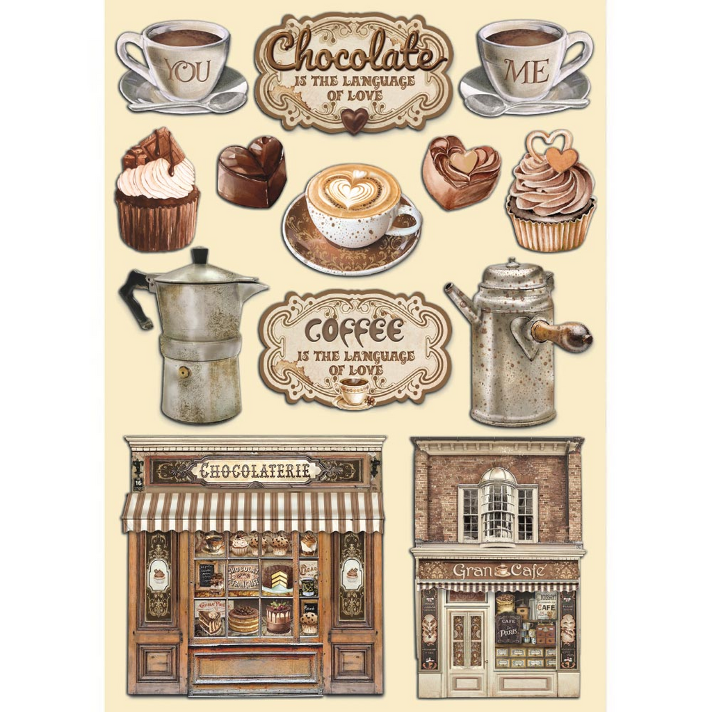 Stamperia Coffee & Chocolate A5 Colored Wooden Shapes — Lena Treasure Box